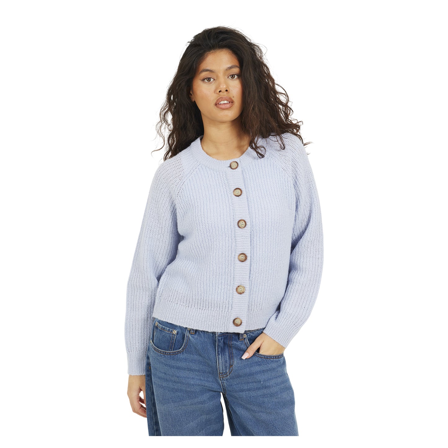 Blue - Front - Brave Soul Womens-Ladies Lawson Knitted Crew Neck Raglan Cardigan