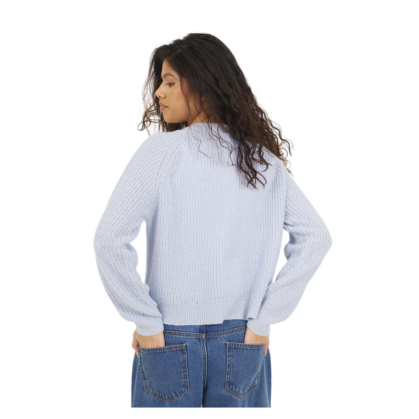 Blue - Back - Brave Soul Womens-Ladies Lawson Knitted Crew Neck Raglan Cardigan