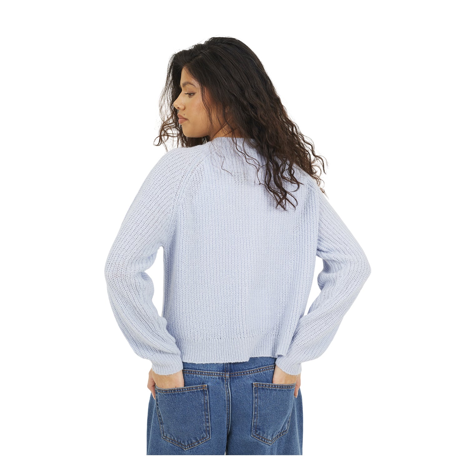 Blue - Back - Brave Soul Womens-Ladies Lawson Knitted Crew Neck Raglan Cardigan