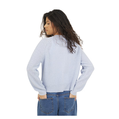 Blue - Back - Brave Soul Womens-Ladies Lawson Knitted Crew Neck Raglan Cardigan