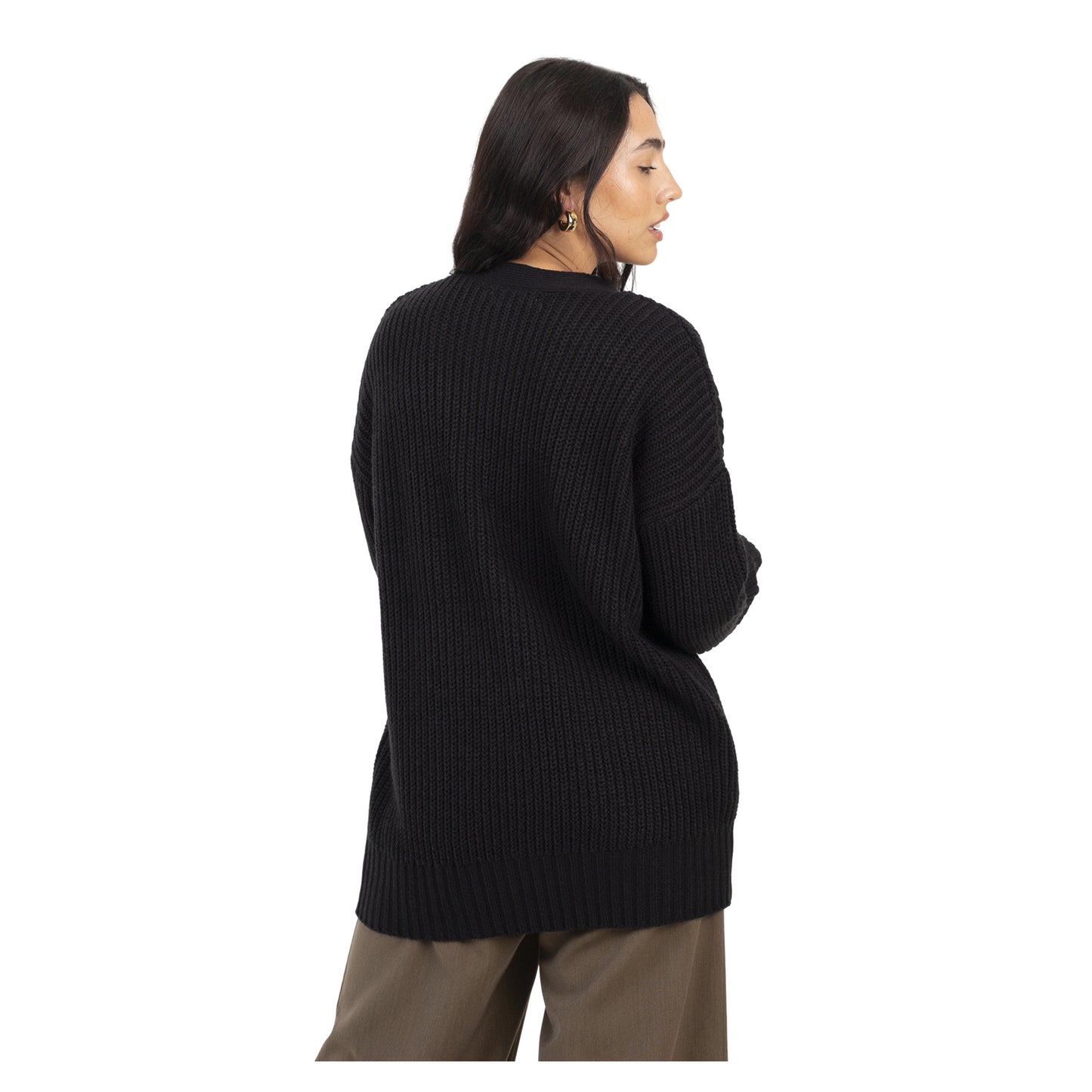 Black - Back - Brave Soul Womens-Ladies Niamos Fishnet Button Through Cardigan