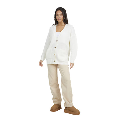 Ivory - Side - Brave Soul Womens-Ladies Niamos Fishnet Button Through Cardigan