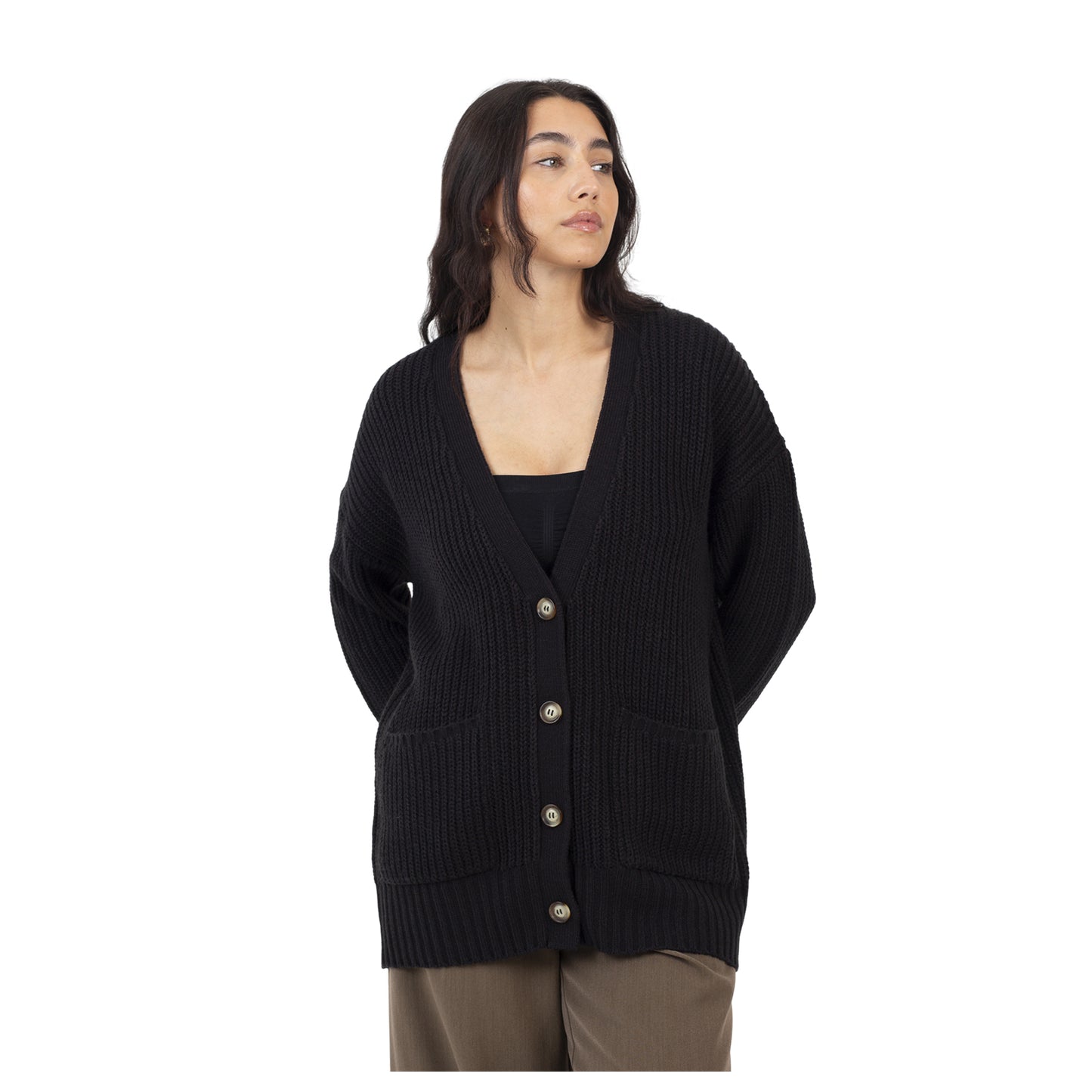 Black - Front - Brave Soul Womens-Ladies Niamos Fishnet Button Through Cardigan