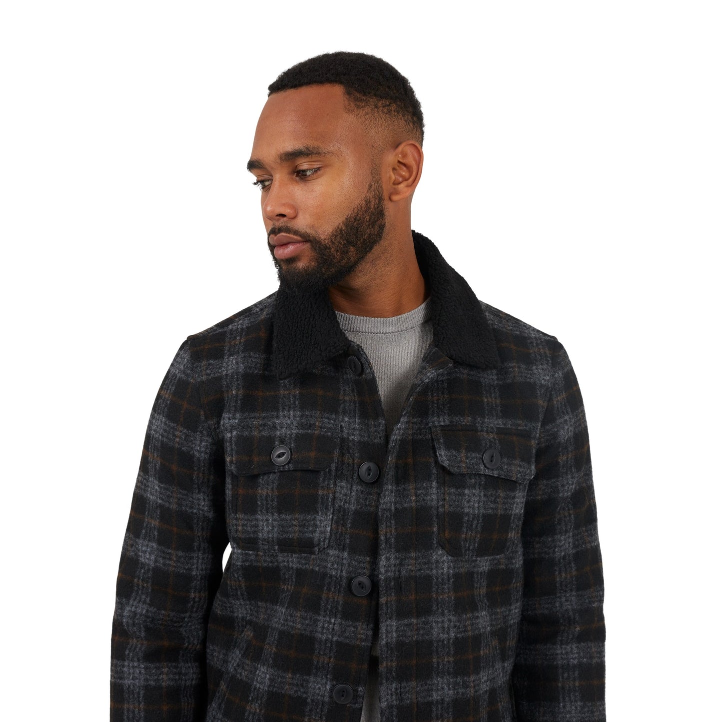 Black-Burnt Orange - Side - Brave Soul Mens Checked Jacket