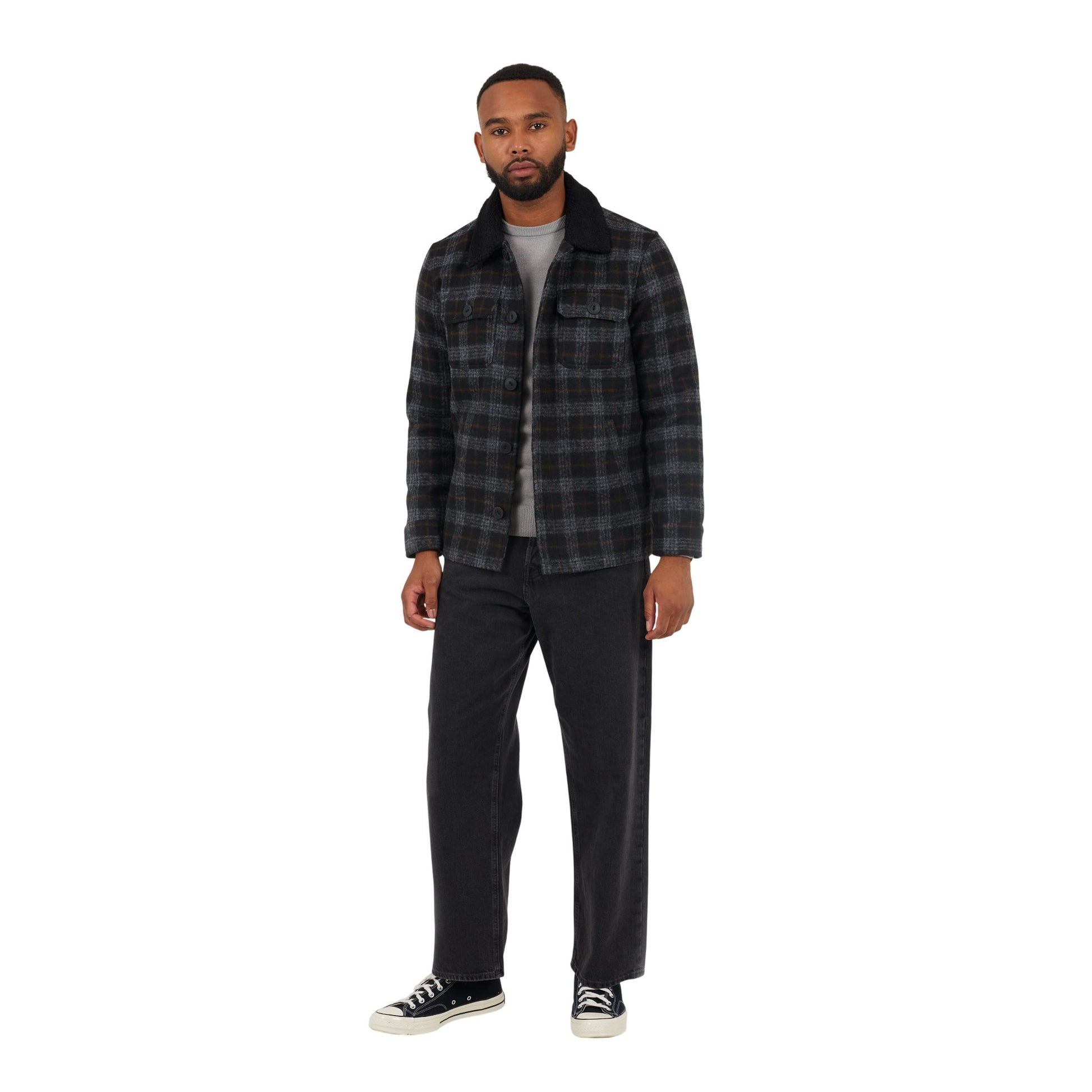 Black-Burnt Orange - Lifestyle - Brave Soul Mens Checked Jacket