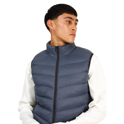 Blue - Side - Brave Soul Mens Chevron Quilted Padded Gilet