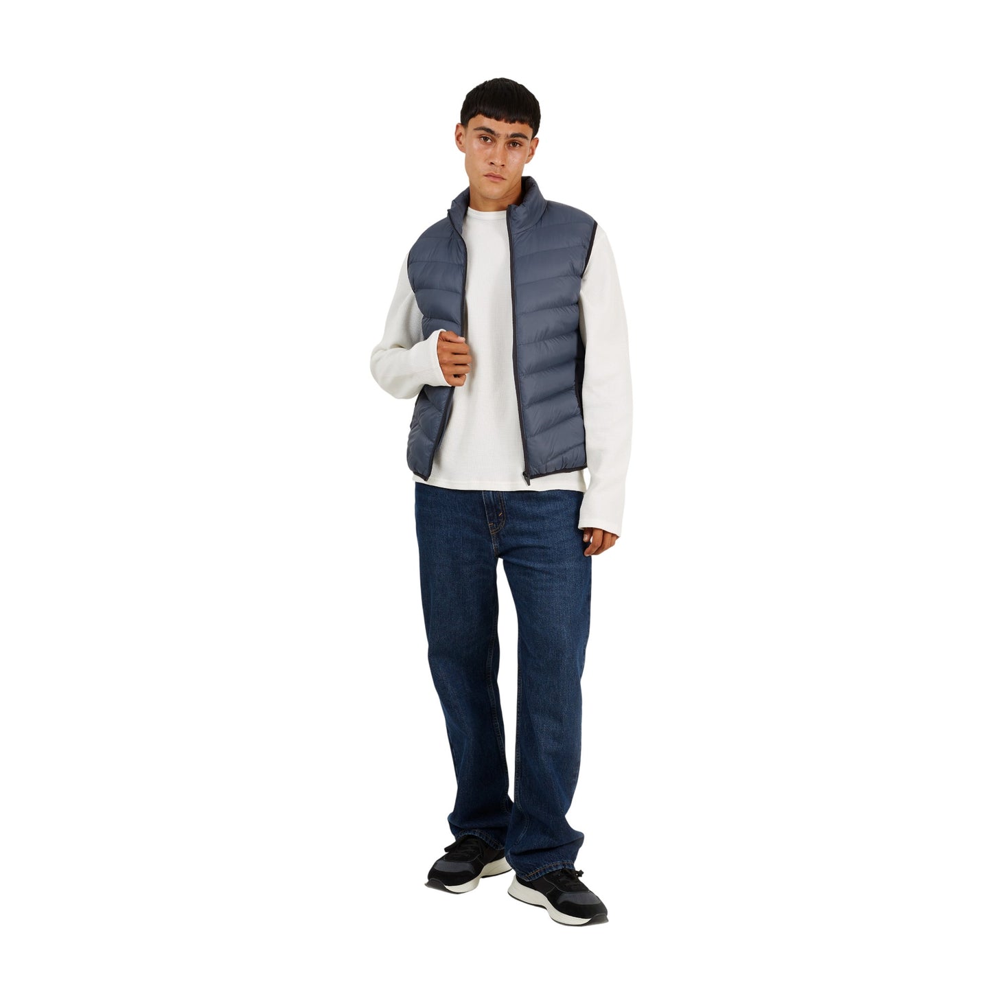 Blue - Lifestyle - Brave Soul Mens Chevron Quilted Padded Gilet