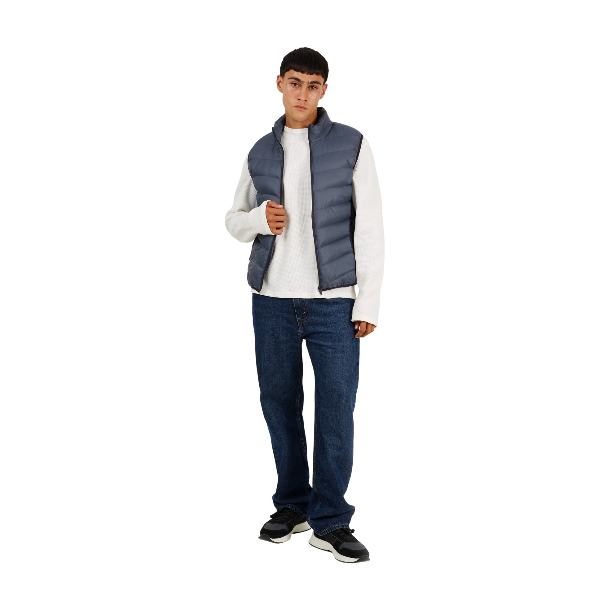 Blue - Lifestyle - Brave Soul Mens Chevron Quilted Padded Gilet
