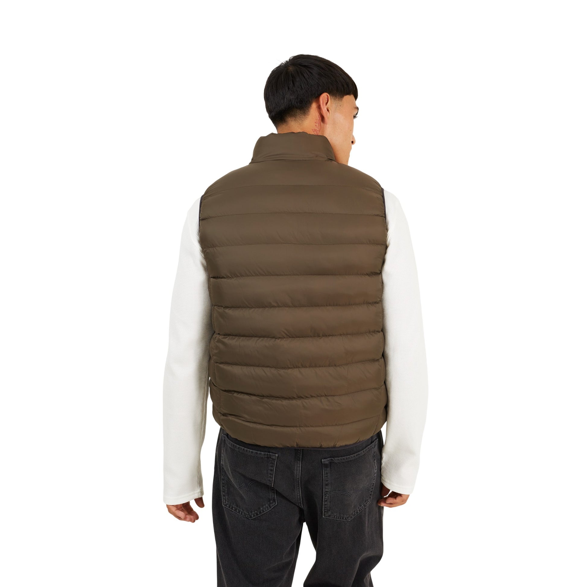 Chocolate - Back - Brave Soul Mens Chevron Quilted Padded Gilet