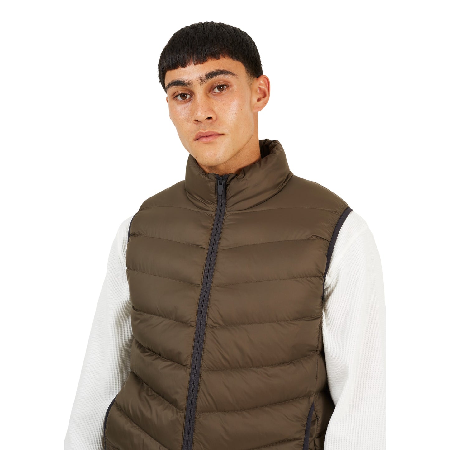 Chocolate - Side - Brave Soul Mens Chevron Quilted Padded Gilet