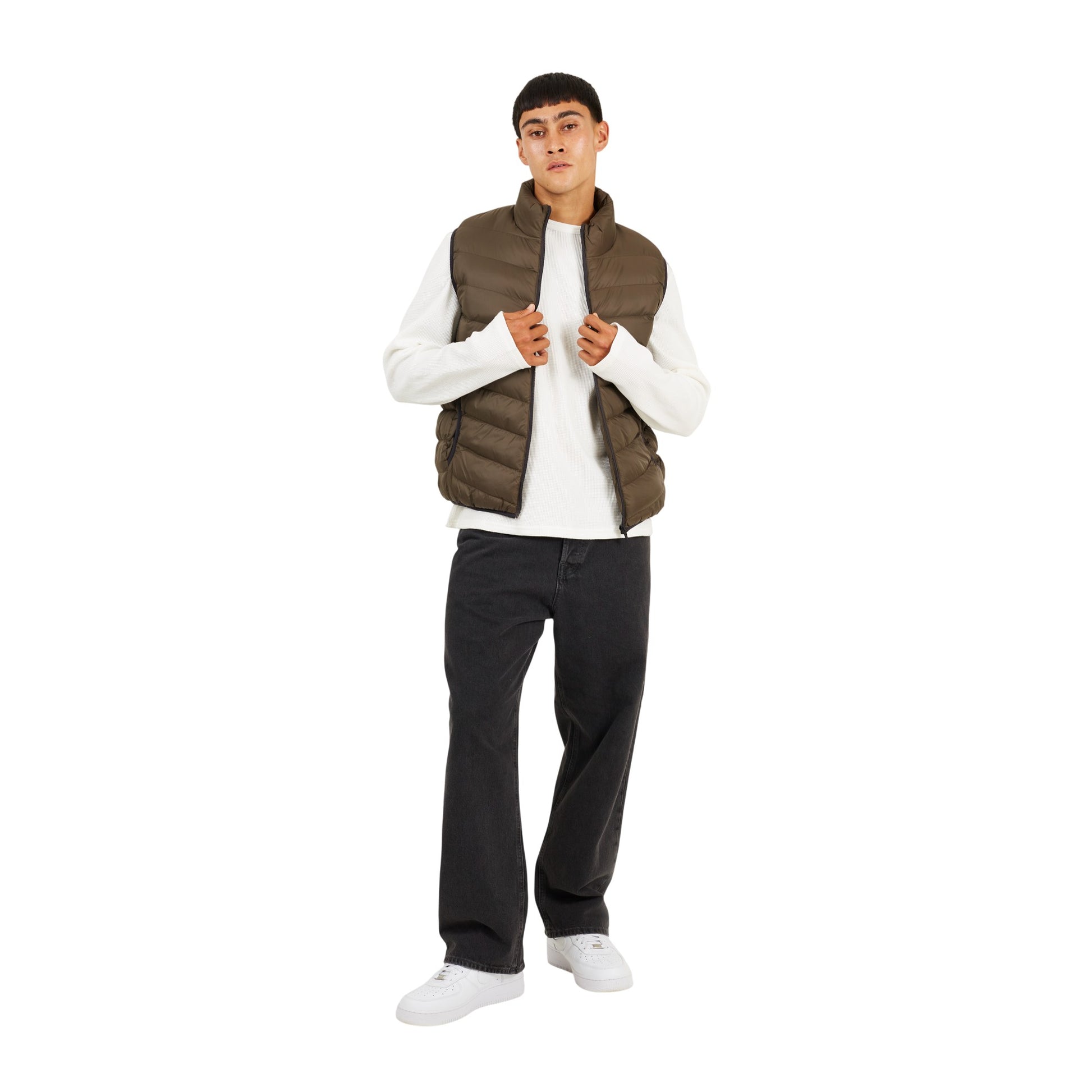 Chocolate - Lifestyle - Brave Soul Mens Chevron Quilted Padded Gilet