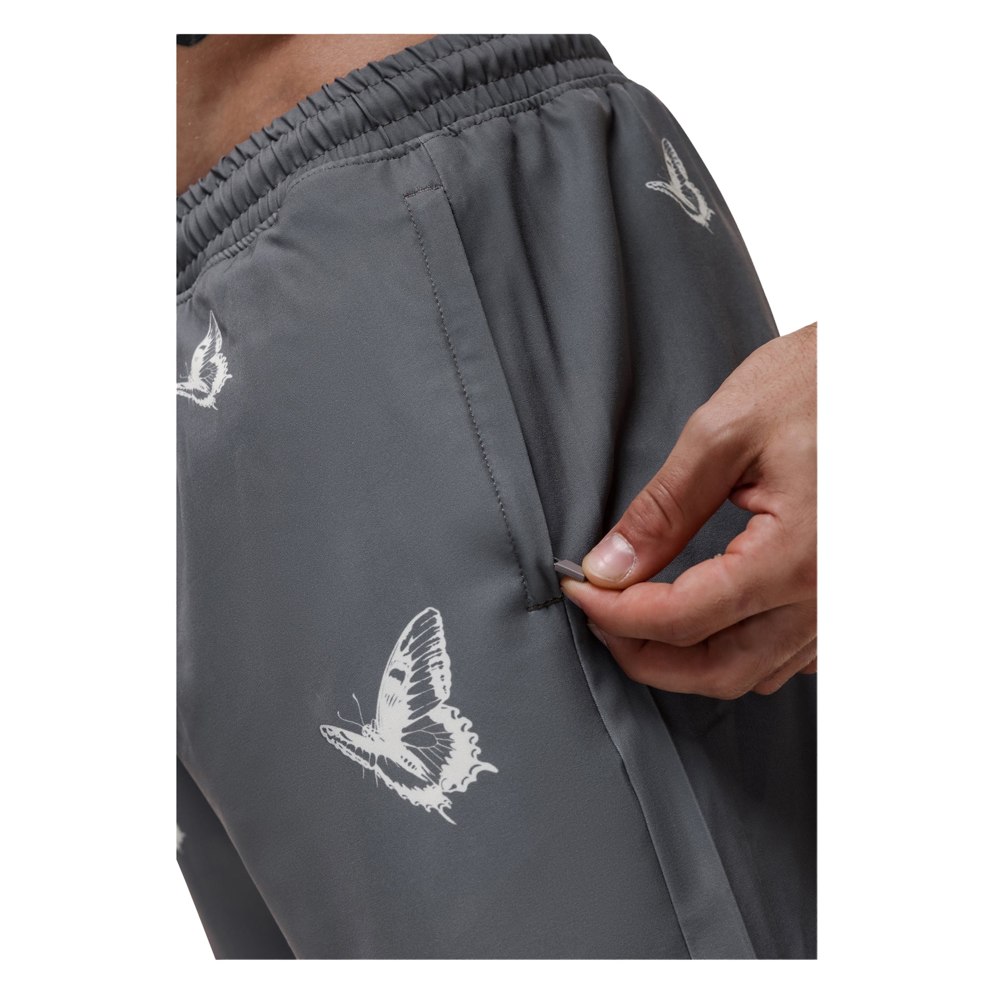 Grey - Side - Good For Nothing Mens Butterfly Swim Shorts