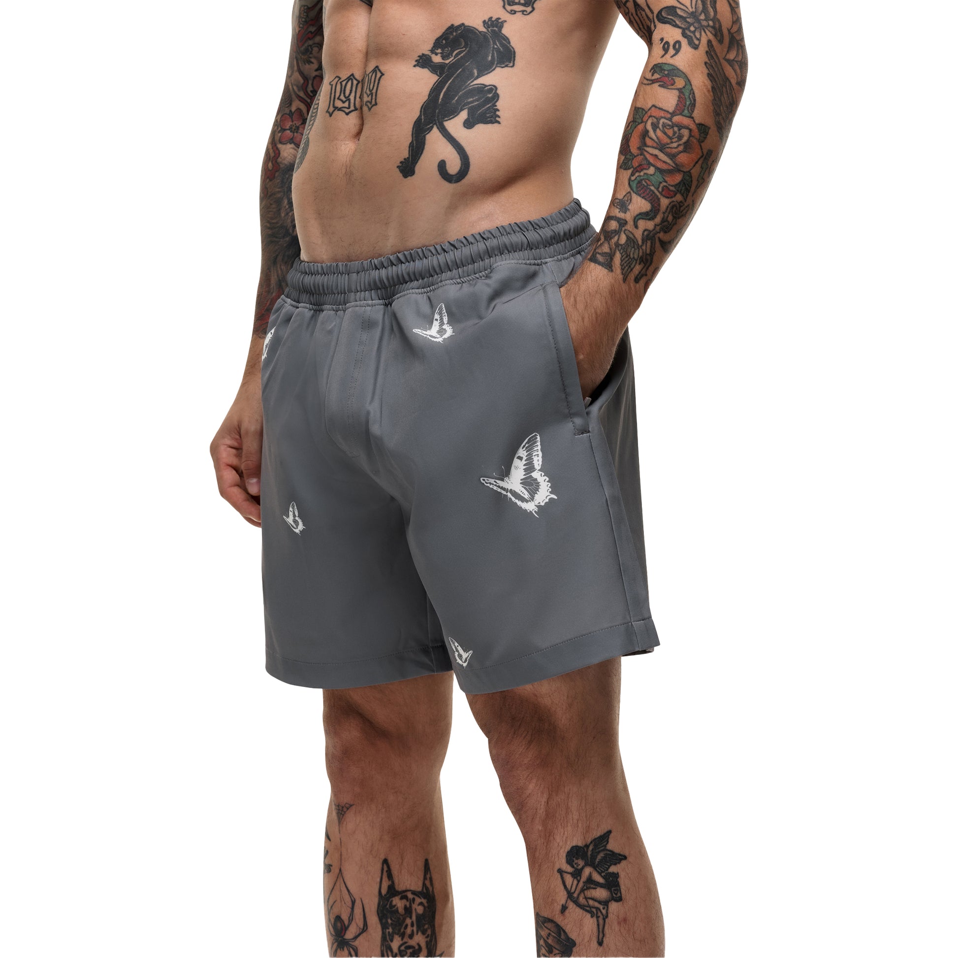 Grey - Lifestyle - Good For Nothing Mens Butterfly Swim Shorts