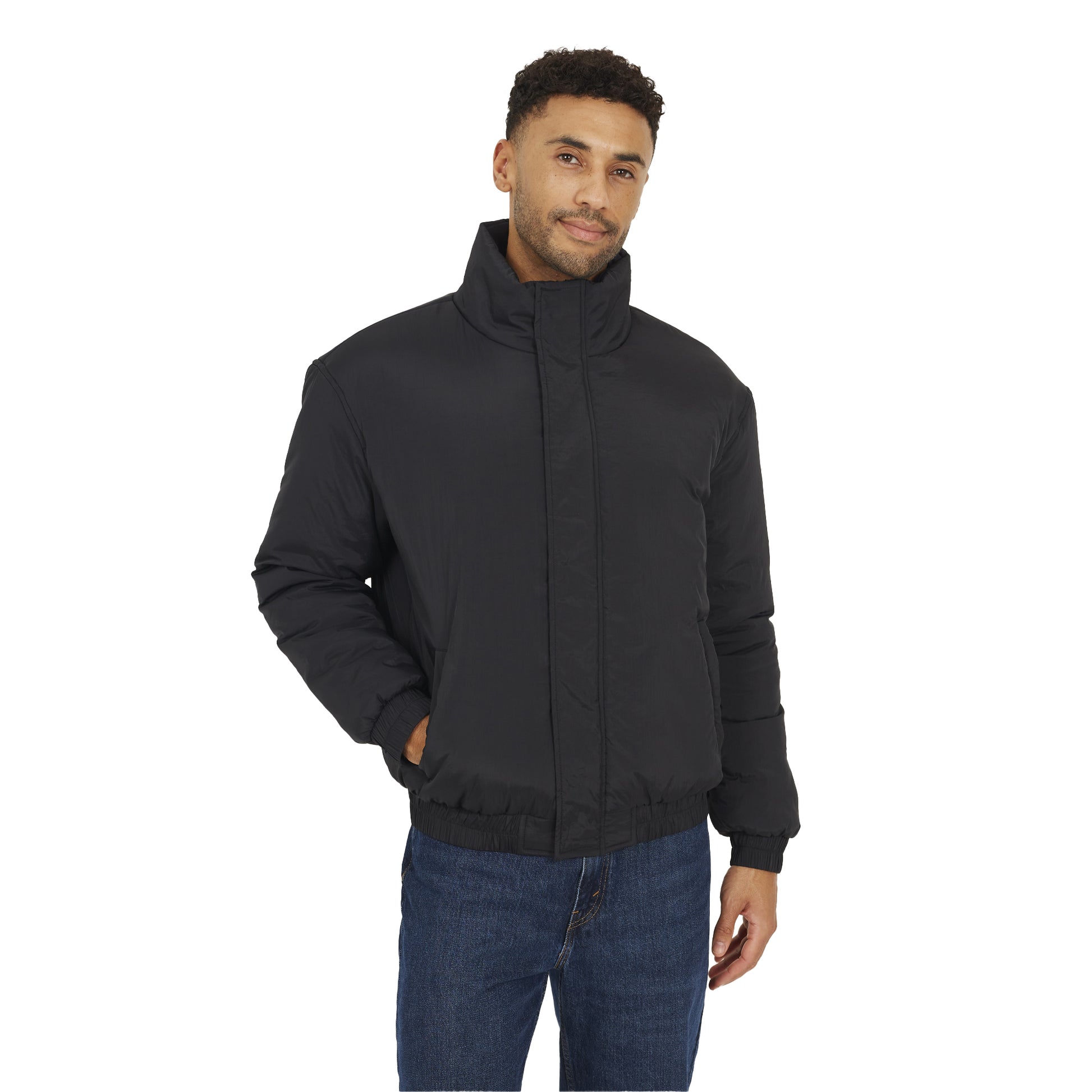 Black - Front - Brave Soul Mens Padded Bomber Jacket
