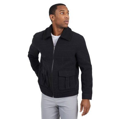 Black - Front - Brave Soul Mens Steffan Checked Wool Jacket