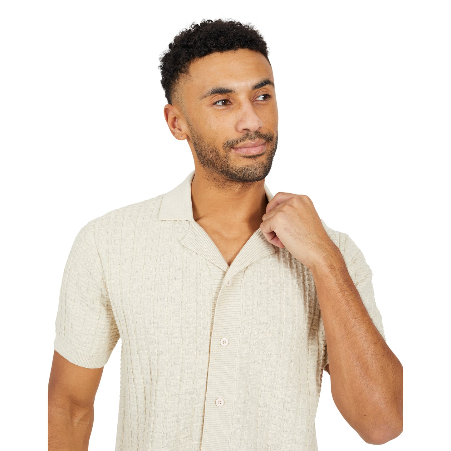 Ecru Marl - Side - Brave Soul Mens Buttoned Revere Collar Shirt
