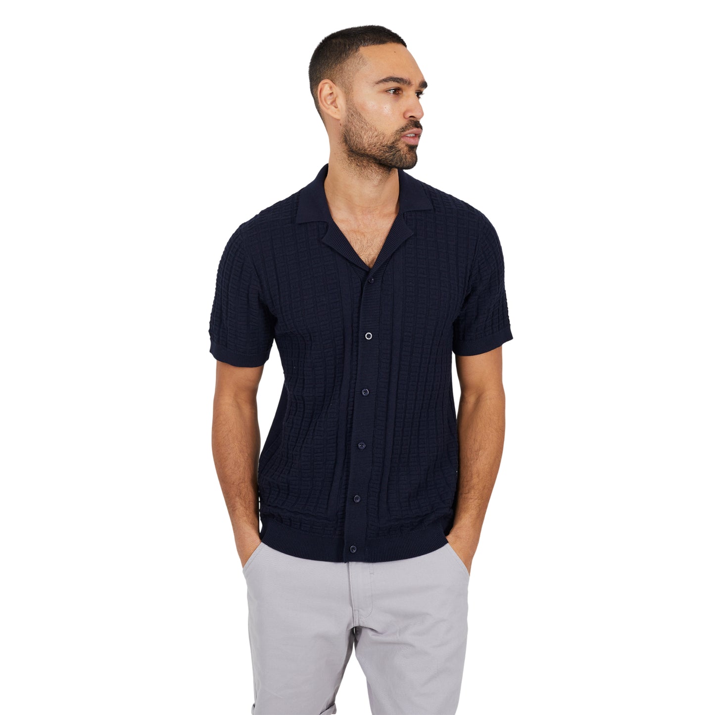 Midnight Navy - Front - Brave Soul Mens Buttoned Revere Collar Shirt