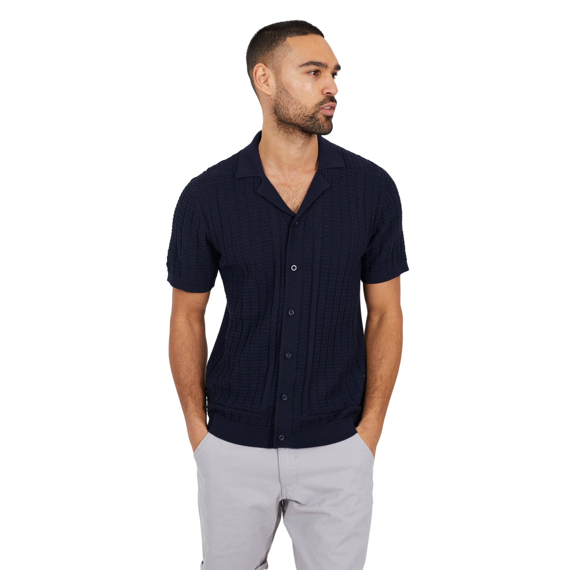 Midnight Navy - Front - Brave Soul Mens Buttoned Revere Collar Shirt