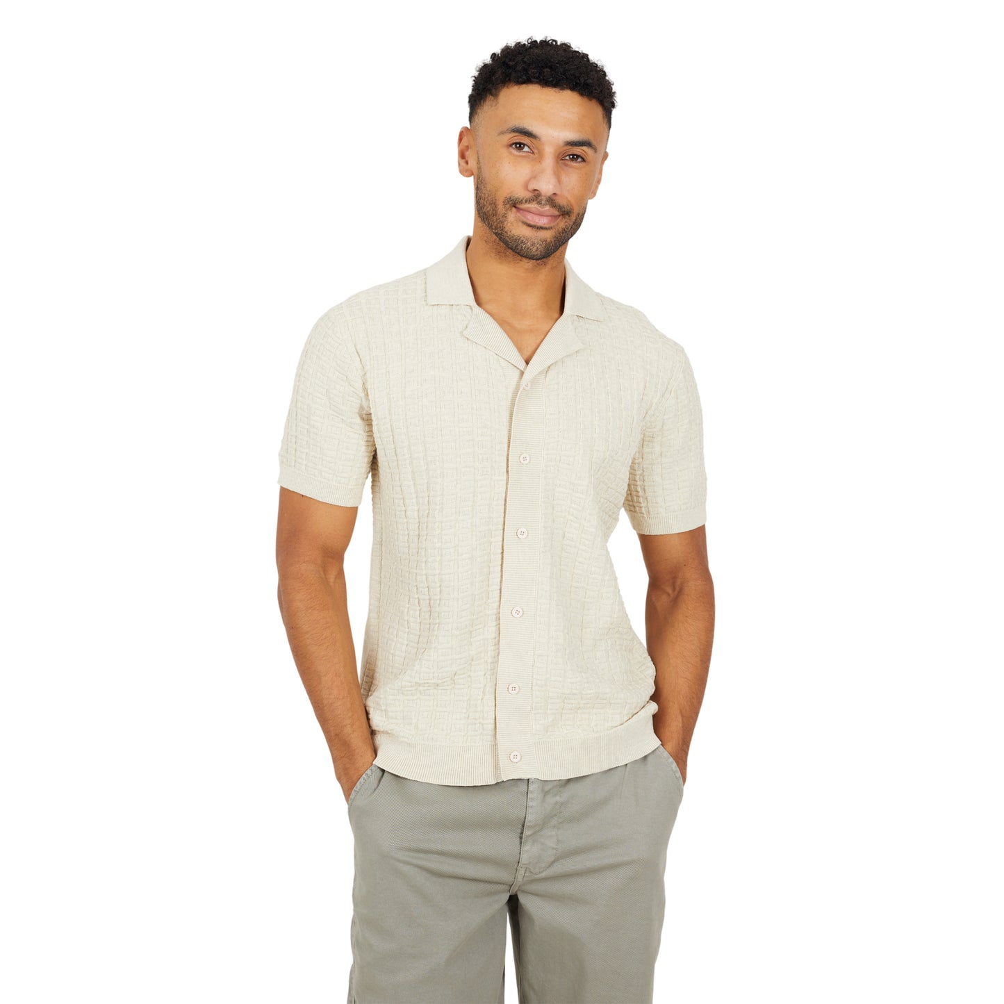 Ecru Marl - Front - Brave Soul Mens Buttoned Revere Collar Shirt