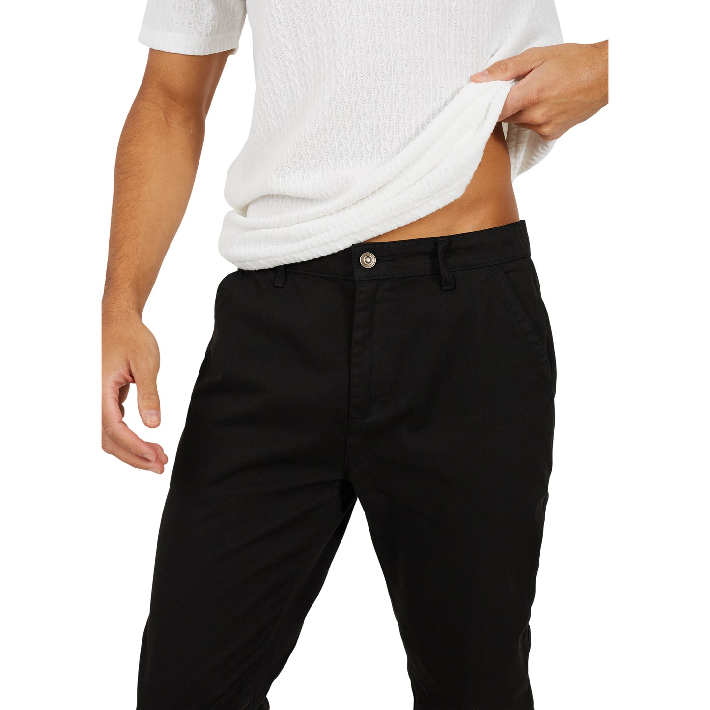 Black - Side - Brave Soul Mens Armstrong Cotton Button Chinos