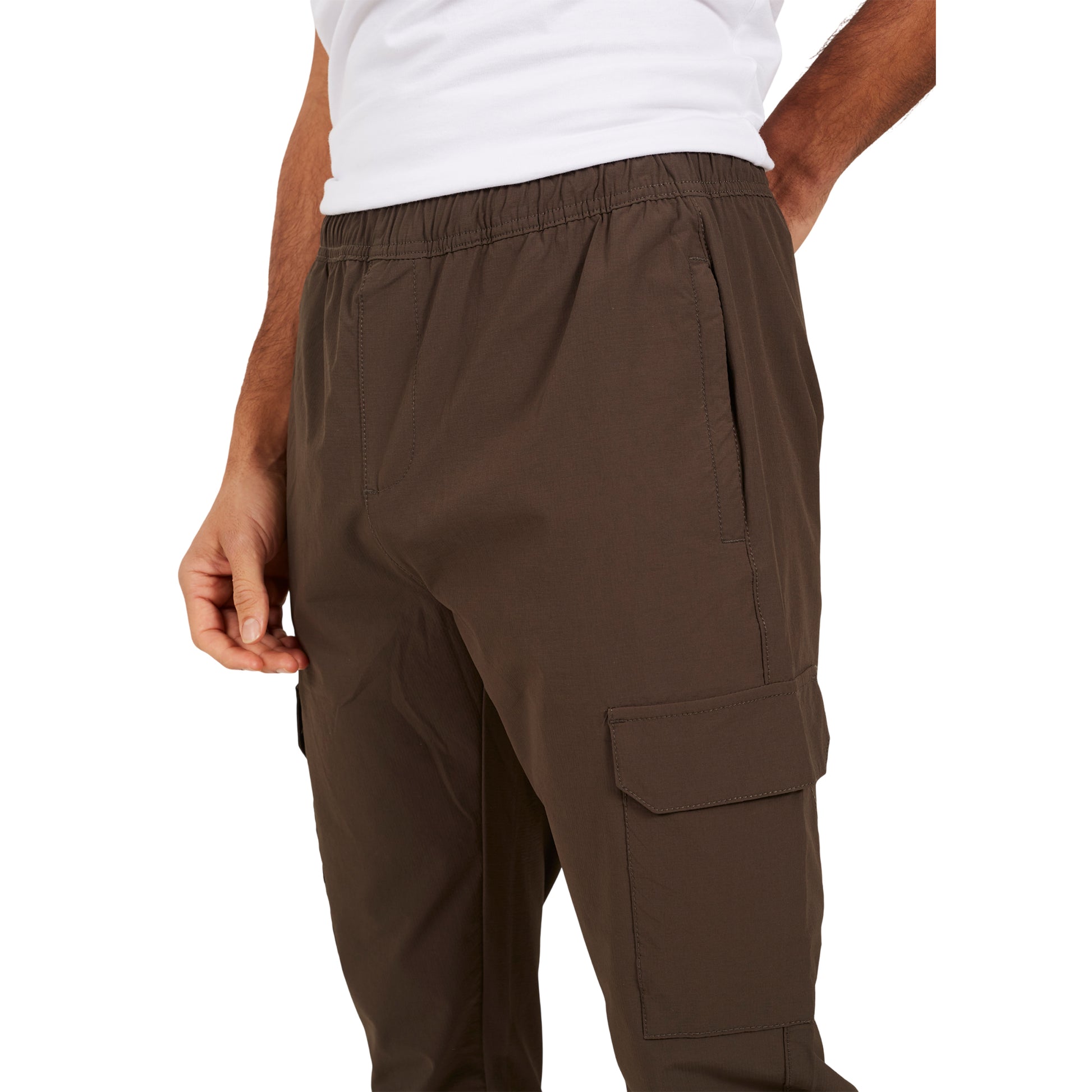 Khaki - Side - Brave Soul Mens Ripstop Cargo Trousers