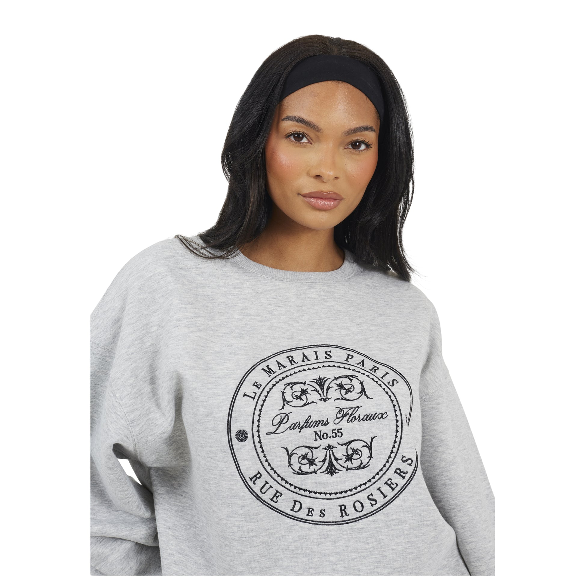 Grey Marl-Black - Side - Brave Soul Womens-Ladies Le Marais Paris Crew Neck Sweatshirt