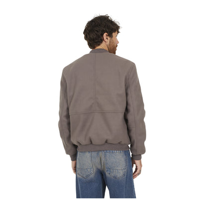Taupe - Back - Brave Soul Mens Maison Faux Wool Funnel Neck Bomber Jacket