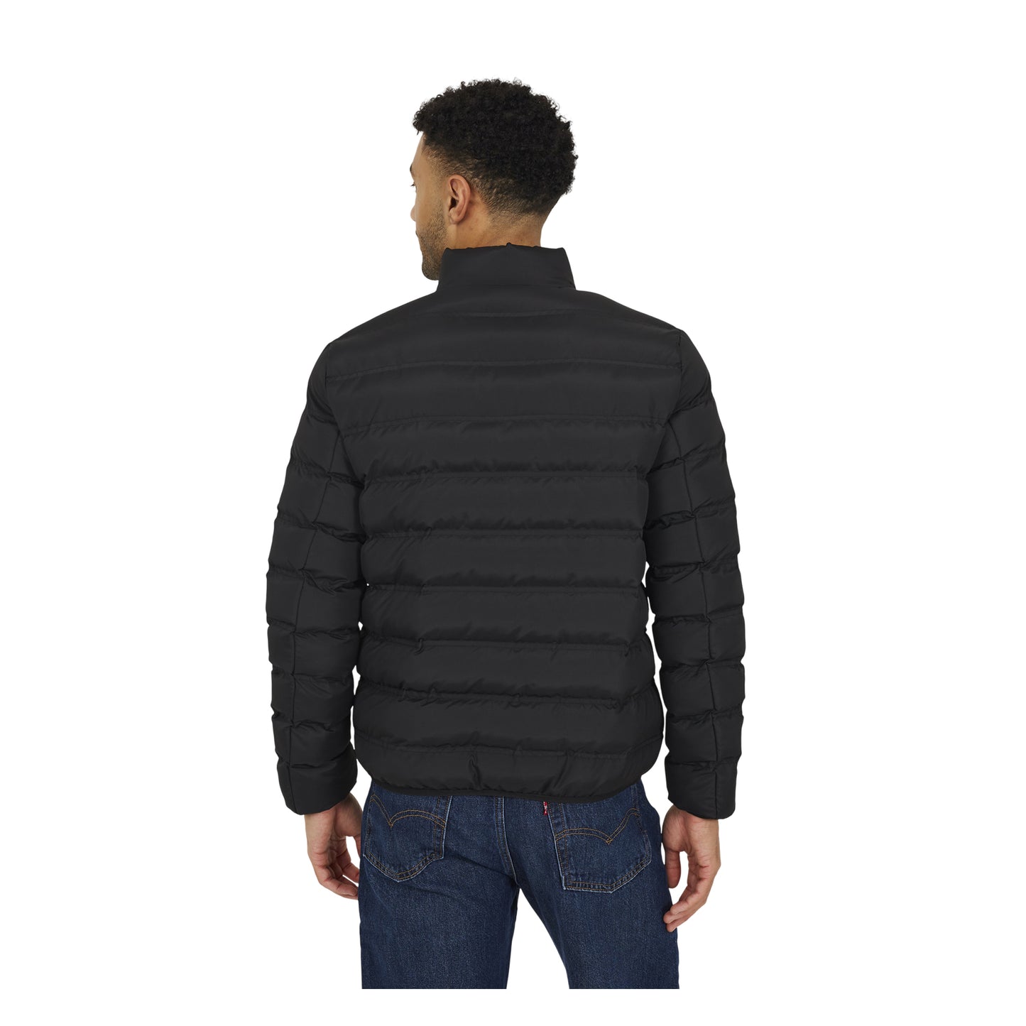 Black - Back - Brave Soul Mens Marley Quilted Funnel Neck Jacket