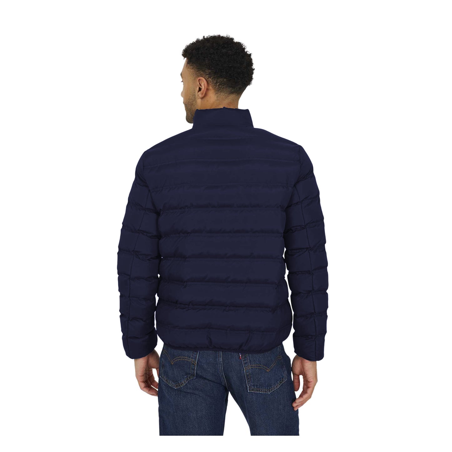 Navy - Back - Brave Soul Mens Marley Quilted Funnel Neck Jacket