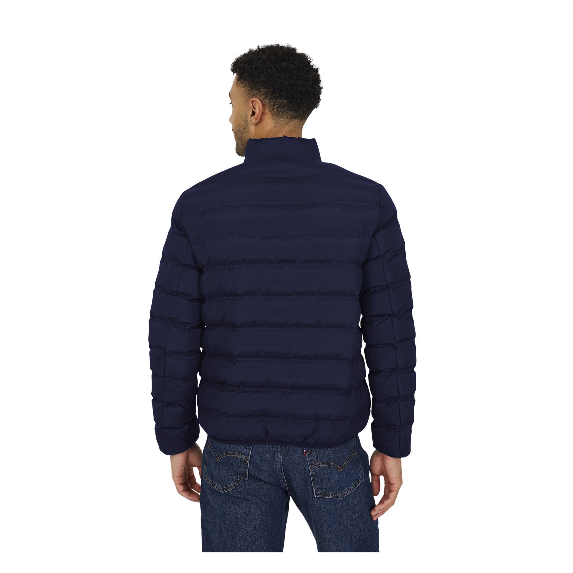 Navy - Back - Brave Soul Mens Marley Quilted Funnel Neck Jacket