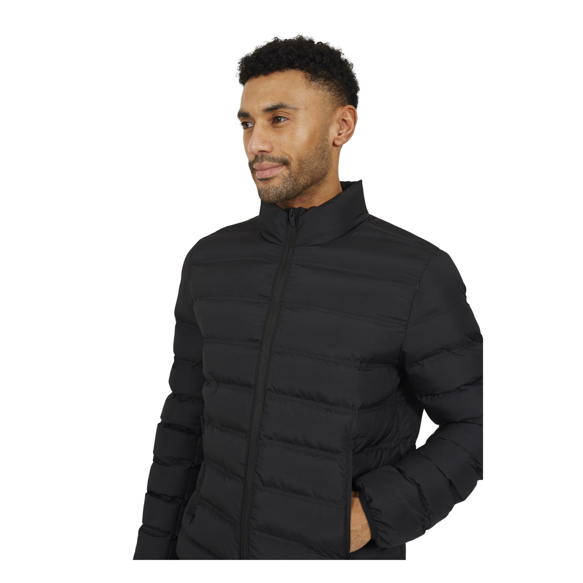 Black - Side - Brave Soul Mens Marley Quilted Funnel Neck Jacket