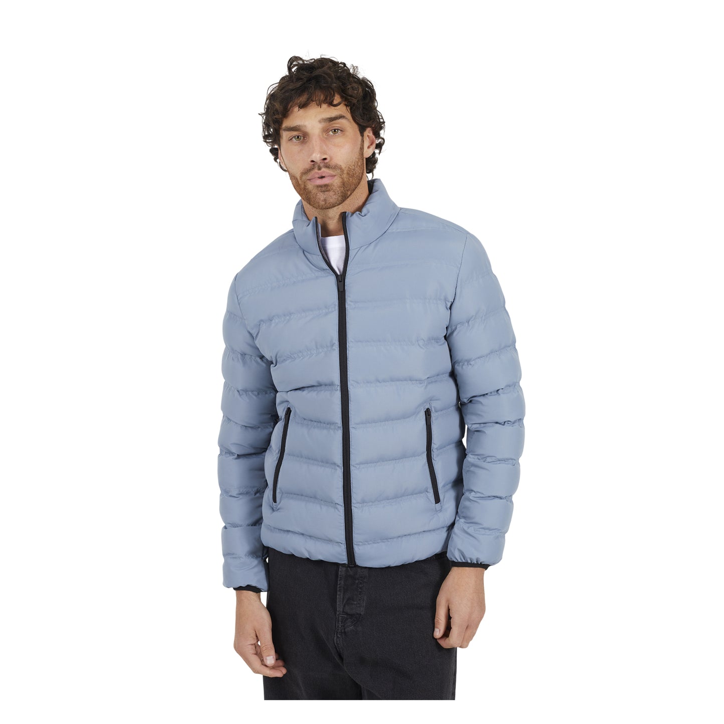 Blue - Front - Brave Soul Mens Marley Quilted Funnel Neck Jacket