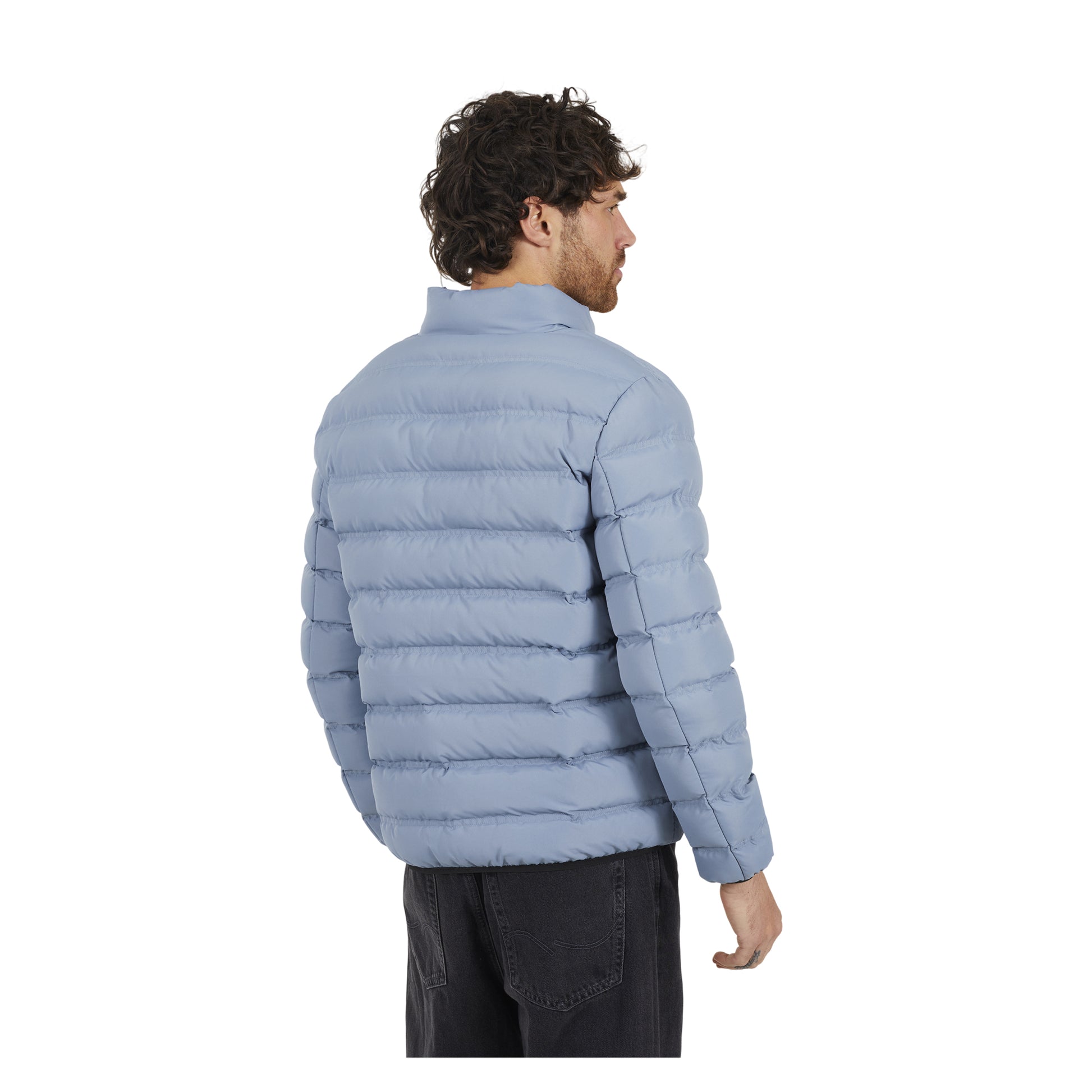 Blue - Back - Brave Soul Mens Marley Quilted Funnel Neck Jacket