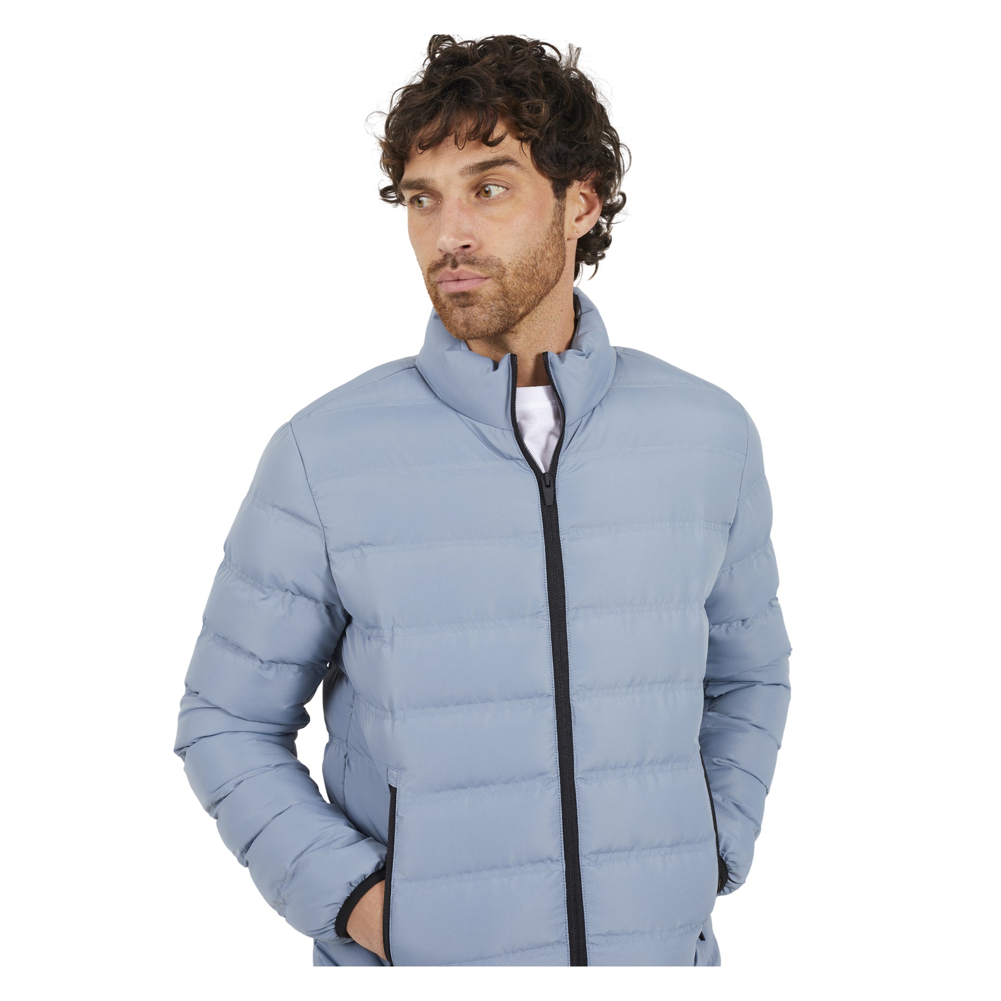 Blue - Side - Brave Soul Mens Marley Quilted Funnel Neck Jacket