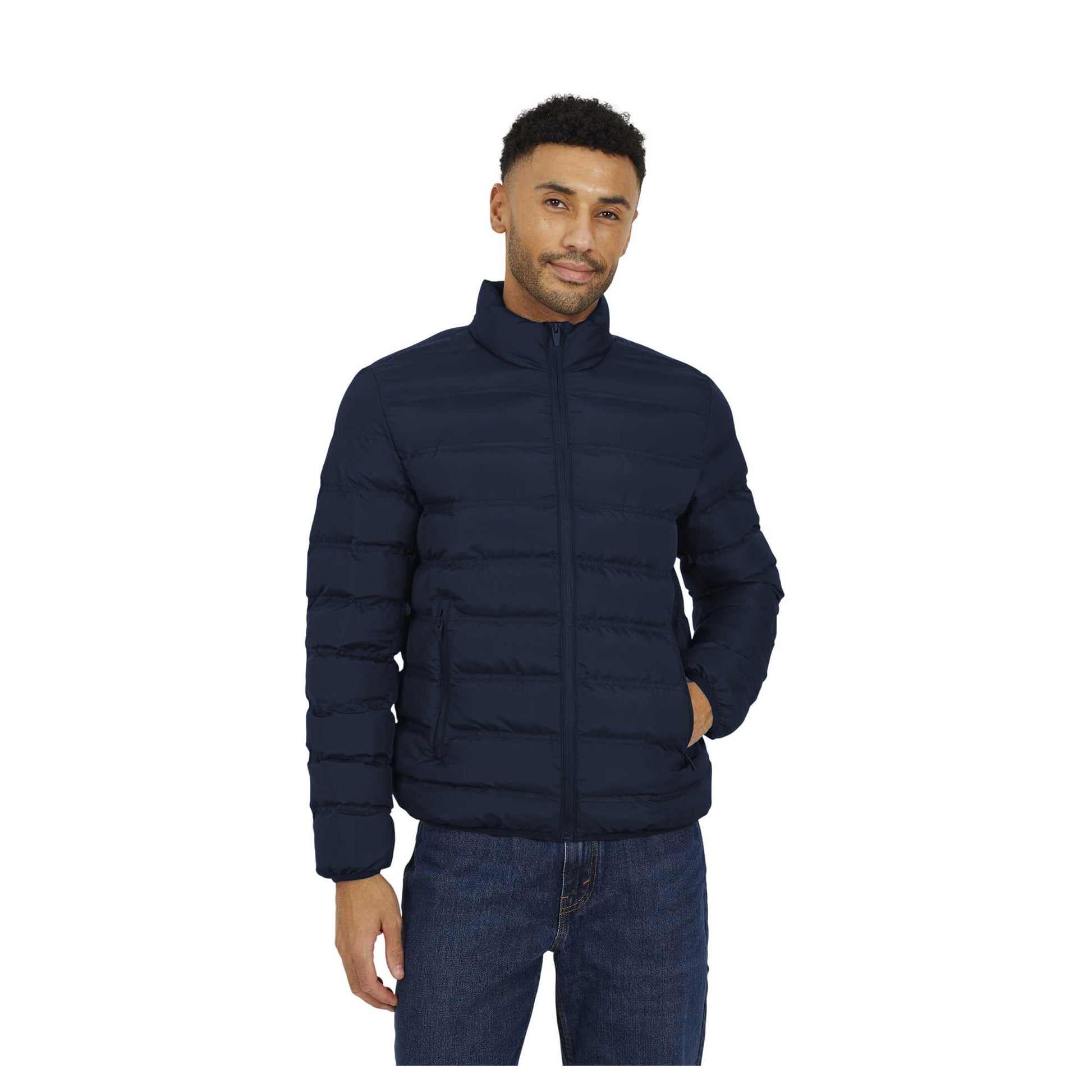 Navy - Front - Brave Soul Mens Marley Quilted Funnel Neck Jacket