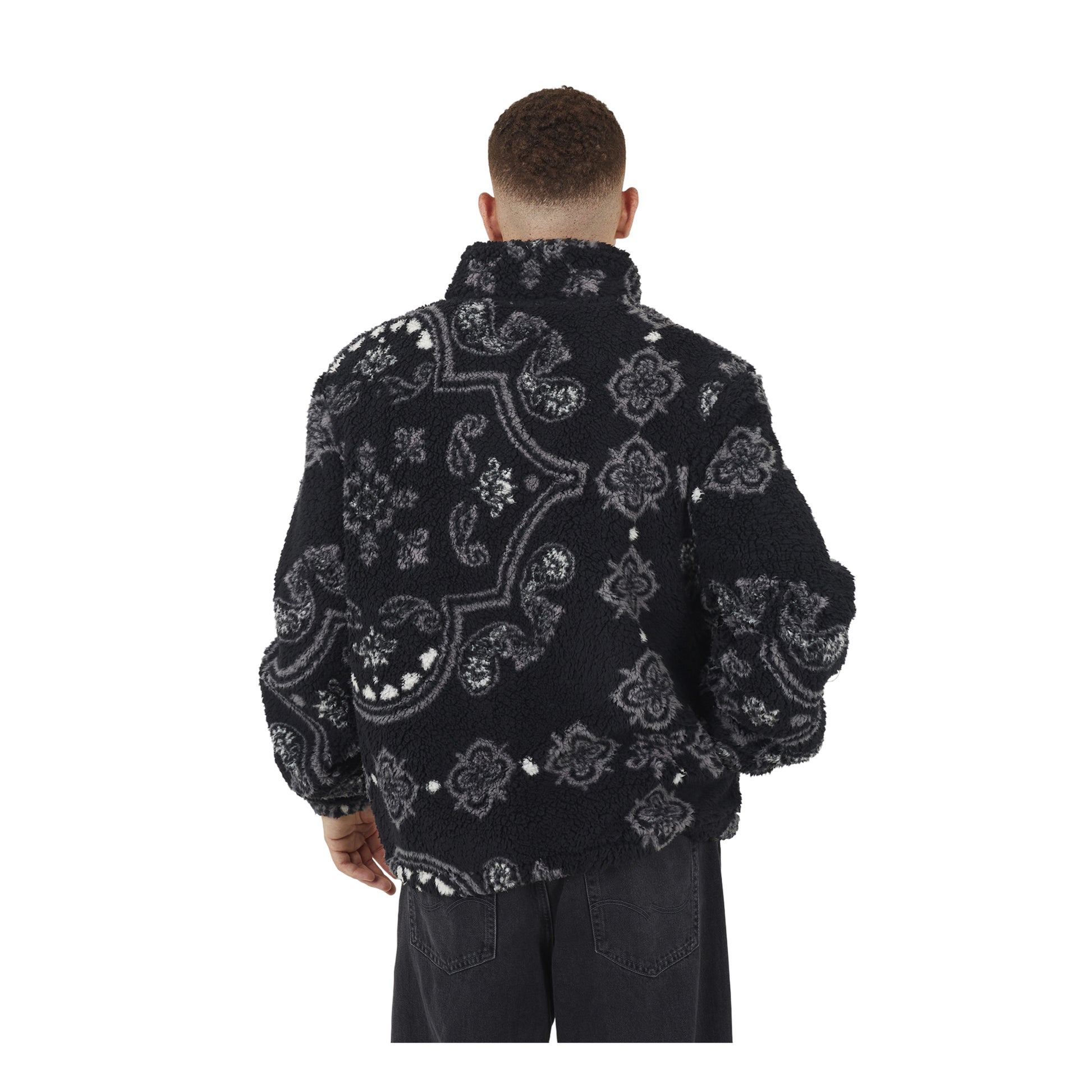 Jet Black - Back - Brave Soul Mens Borg Funnel Neck Jacket