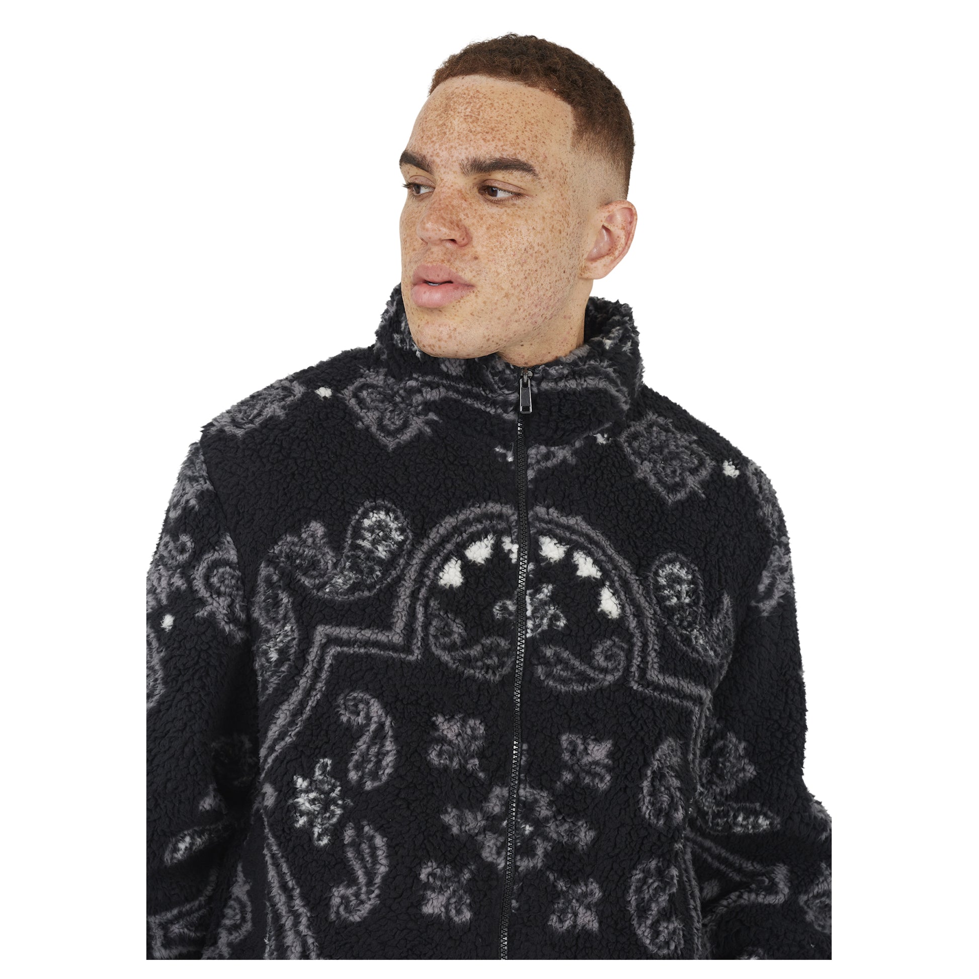 Jet Black - Side - Brave Soul Mens Borg Funnel Neck Jacket