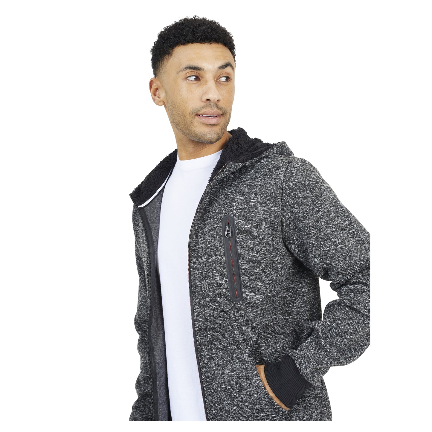 Grey-Jet Black - Side - Brave Soul Mens Grindle Long-Sleeved Full Zip Hoodie