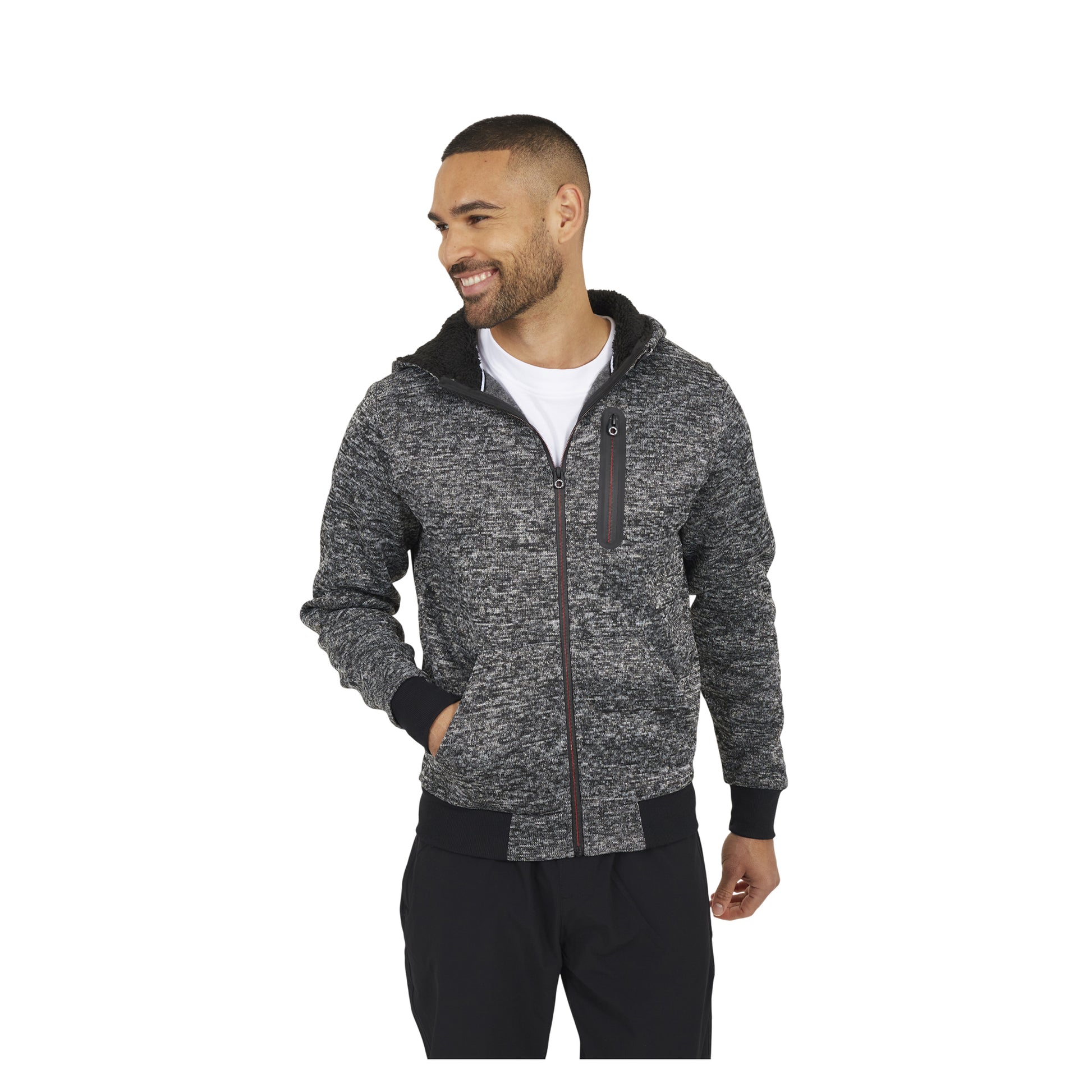 Grey-Jet Black - Front - Brave Soul Mens Grindle Long-Sleeved Full Zip Hoodie