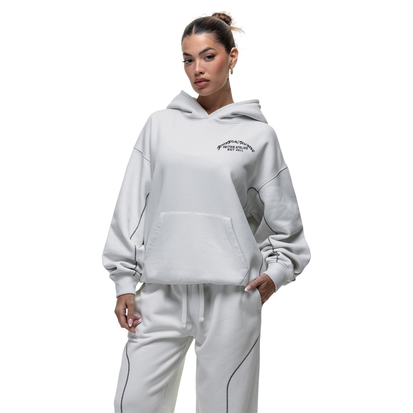 Off White - Side - Good For Nothing Womens-Ladies Overhead Hoodie