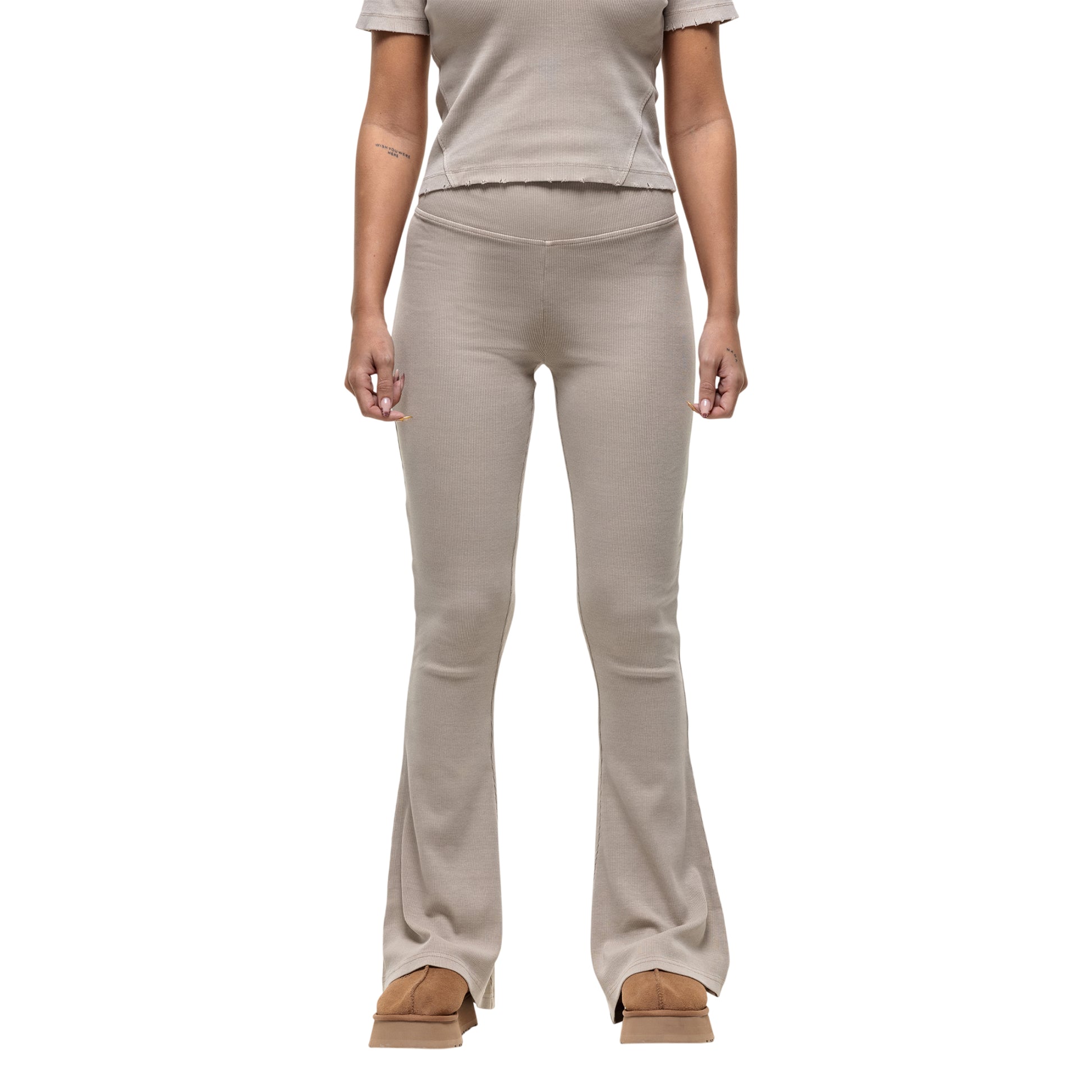 Stone - Front - Good For Nothing Womens-Ladies Ribbed Flared Leggings