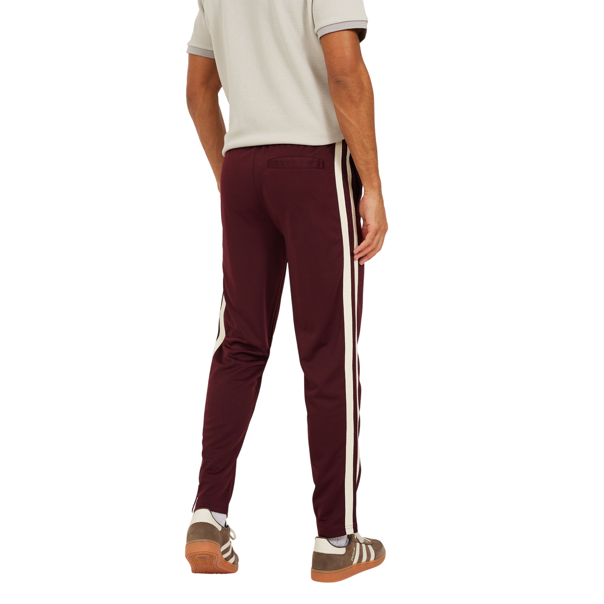 Burgundy - Back - Brave Soul Mens Side Stripe Wide Leg Jogging Bottoms