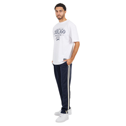 Navy - Side - Brave Soul Mens Side Stripe Wide Leg Jogging Bottoms