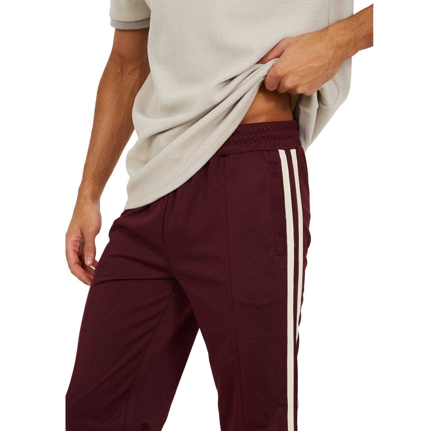 Burgundy - Side - Brave Soul Mens Side Stripe Wide Leg Jogging Bottoms