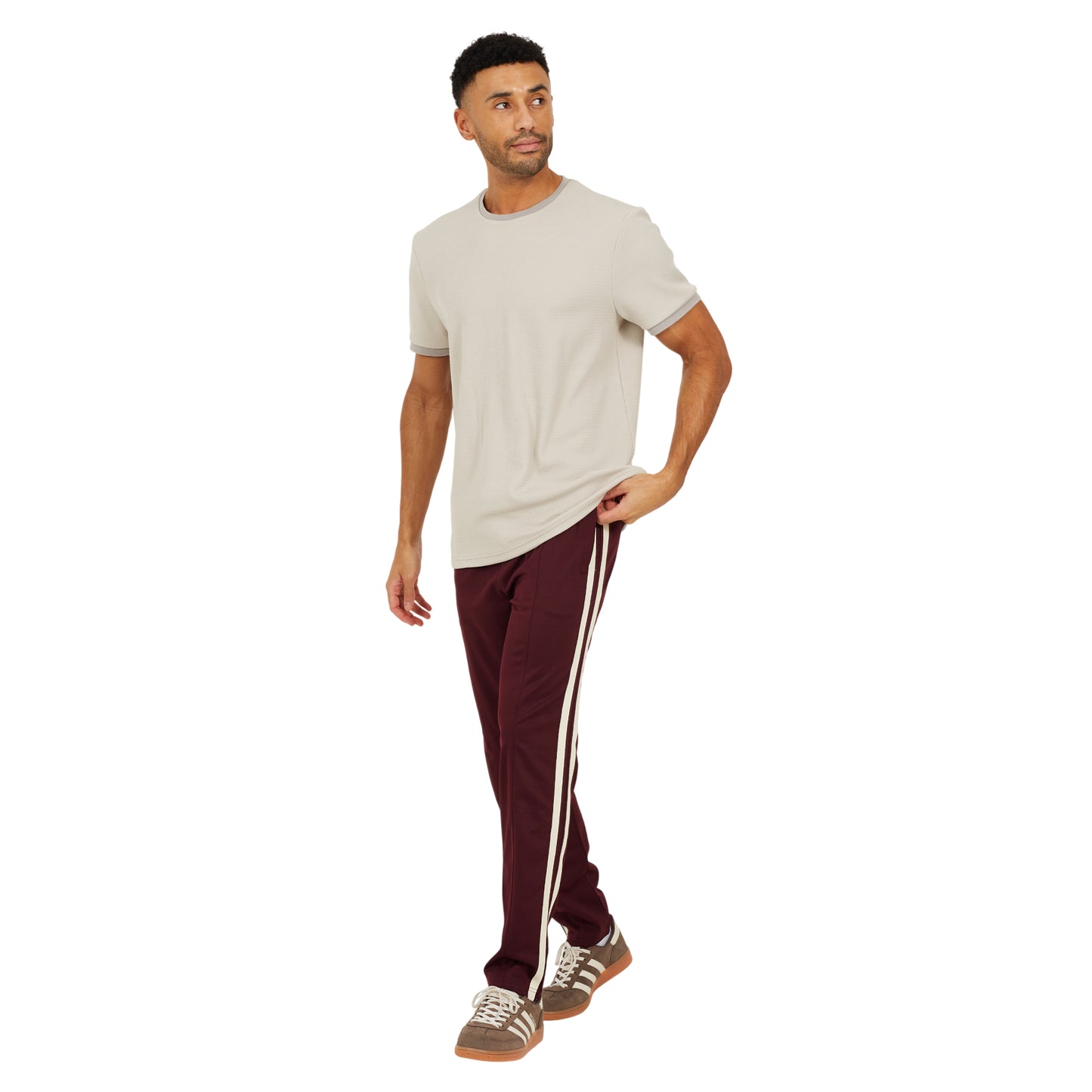 Burgundy - Lifestyle - Brave Soul Mens Side Stripe Wide Leg Jogging Bottoms