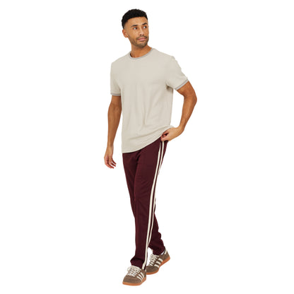 Burgundy - Lifestyle - Brave Soul Mens Side Stripe Wide Leg Jogging Bottoms