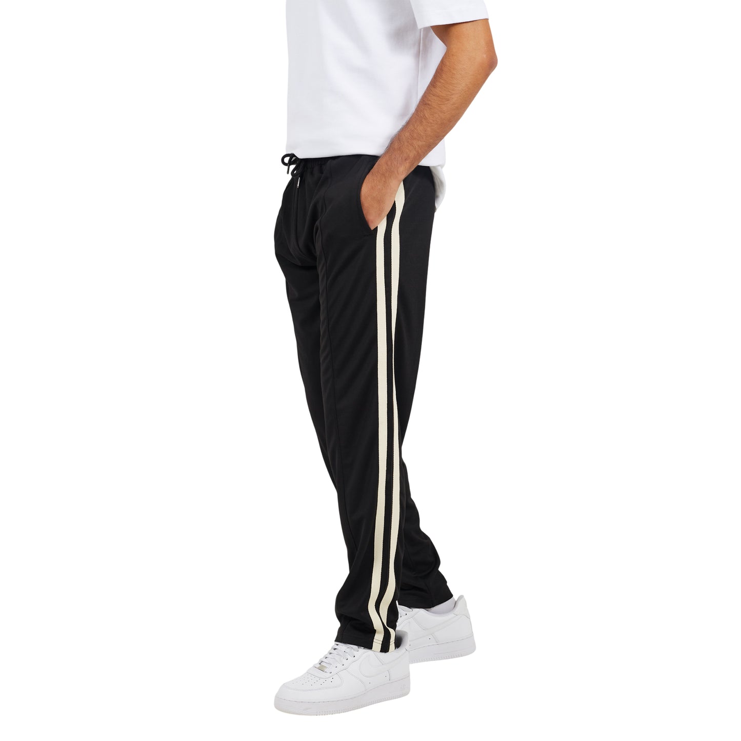 Jet Black - Front - Brave Soul Mens Side Stripe Wide Leg Jogging Bottoms