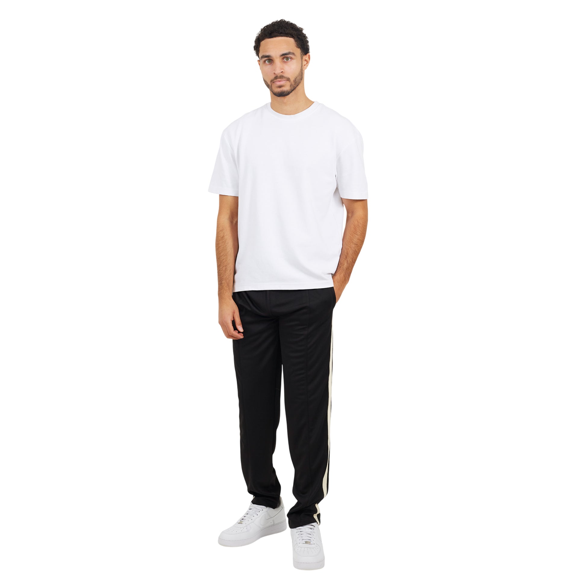 Jet Black - Lifestyle - Brave Soul Mens Side Stripe Wide Leg Jogging Bottoms