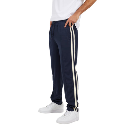 Navy - Front - Brave Soul Mens Side Stripe Wide Leg Jogging Bottoms