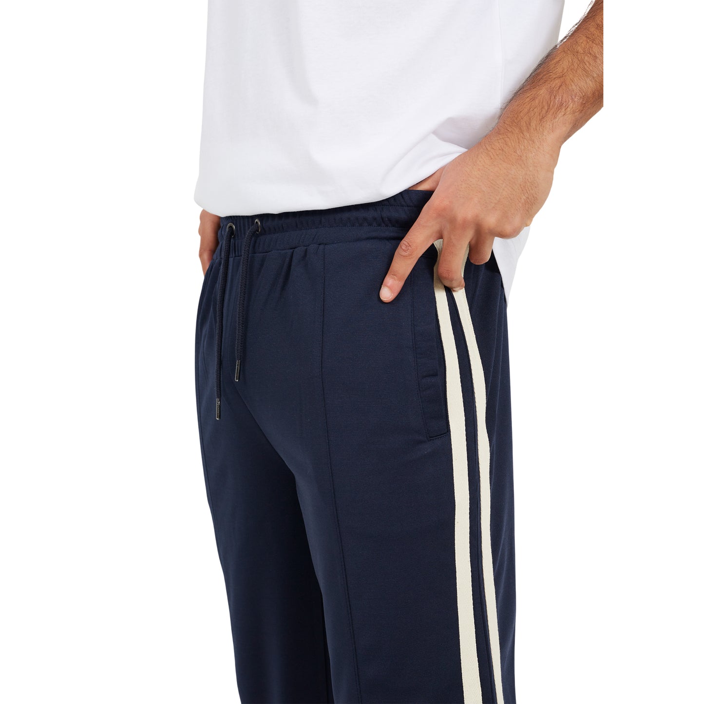 Navy - Back - Brave Soul Mens Side Stripe Wide Leg Jogging Bottoms